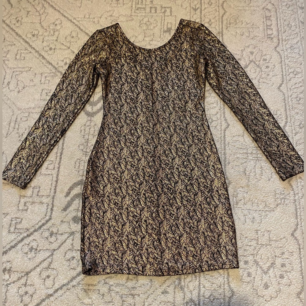 Gold Leaf Long Sleeve Mini Dress